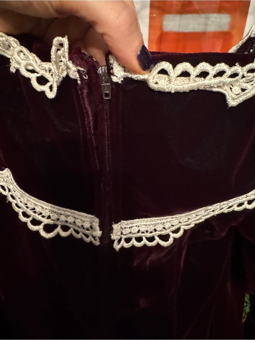 Insane Designer Whimsigoth Velvet Lace 1990’s Burgundy Deadstock Velvet Dress ♥️ - Picture 14 of 15
